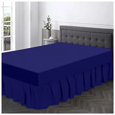 Image de GC GAVENO CAVAILIA Diamant Teint Cache sommier à Volants en Polycoton pour lit Simple, Jupe et cantonnière d&#039;angle, élastique Respirant, uni, Polyester, 50% Coton, Bleu Marine, Double Valance Sheet