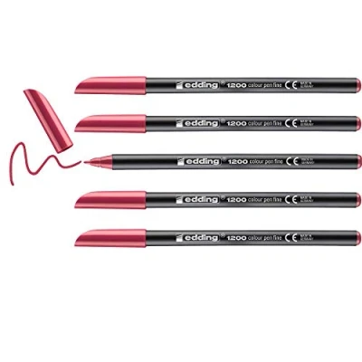 Image de edding 1200 Feutre de coloriage pointe fine carmin (rouge) 5 stylos ronde 1 mm stylo pour ecriture, dessin,