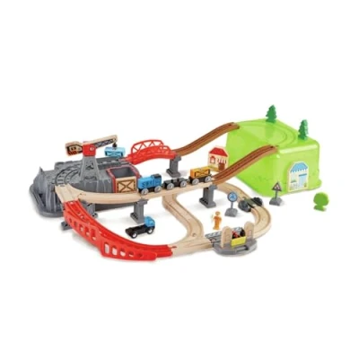 Image de Jouet Hape Ensemble Circuit Train Multicolore, Marchandises, Grue, Travaux 50 Pièces + Boîte de Rangement Jeu Educatif Enfant 3 ans et Plus Compatible Marques Traditionnelles