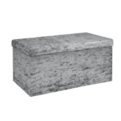 Image de Intirilife Banc Pliable 76x38x38cm en Velours Gris Cube de siège avec Espace Rangement et Couvercle recouvert Sitzcube Repose Pieds Coffre Tabouret
