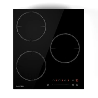 Image de Klarstein Delicatessa Plaque Induction 3 Zones, 6600W avec Boosters, Commande Tactile Slider, Minuterie &amp; Sécurité Enfant, Vitrocéramique Noire, Design Compact 45cm