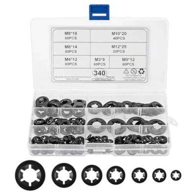 Image de 340 pièces de bagues sécurité, rondelles anneaux retenue à encoche intérieure, assortiment fermeture rapide M3 M4 M5 M6 M8 M10 M12