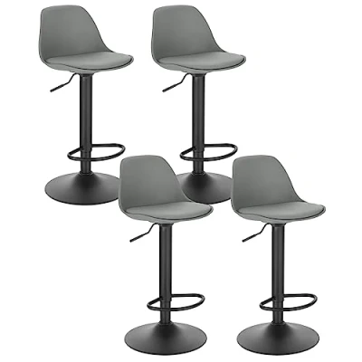 Image de EUGAD Tabourets de Bar Lot 4 pivotant,Tabouret en Cuir synthétique réglable Hauteur,Gris 0650BY