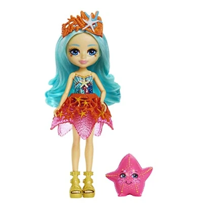 Image de Enchantimals Royaume de l’océan mini poupée Starla Étoile mer avec jupe amovible et accessoires, figurine Beamy, jouet pour enfant, HCF69