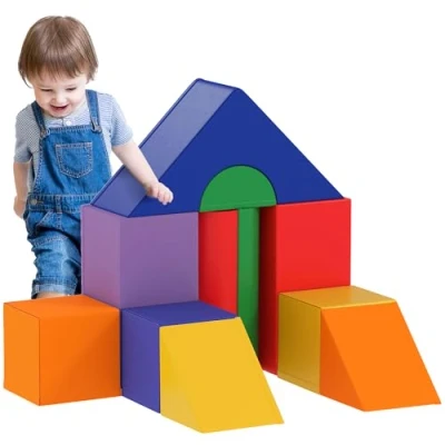 Image de HOMCOM 11 Blocs de Construction en Mousse modules motricité Jouets éducatifs EPE revêtement PU Multicolore