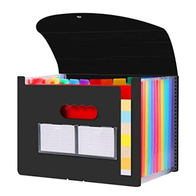 Image de Diboniur Range Document Bureau, Rangement Papier Administratif, Classeur Trieur 12 Compartiments, Extensible A4 avec Couvercle, Dossiers de Fichiers Accordéon Organiseur (Noir)