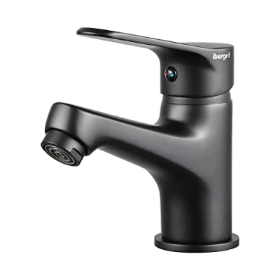 Image de Ibergrif M11059B, Mitigeur Lavabo Bec Bas, Robinet Salle de Bain Complet avec Outils et Accessoires D&#039;installation, Lave Mains pour Évier, Corps en Laiton, Noir