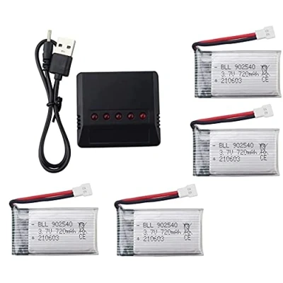 Image de YUNIQUE GREEN CLEAN POWER Ensemble de 4 Batteries Lipo Rechargeables 720mAh 3.7V pour Drones Compatibles avec Syma X5, Cheerson CX 30W, Skytech M68, Wltoys F949 Chargeur Inclus, Argent