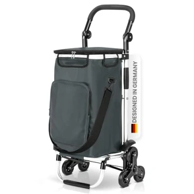 Image de wuuhoo® 2en1 hariot à provisions Buddy avec système 3 roues et isolation thermique, chariot empilable, compartiment réfrigéré, pliable anthracite