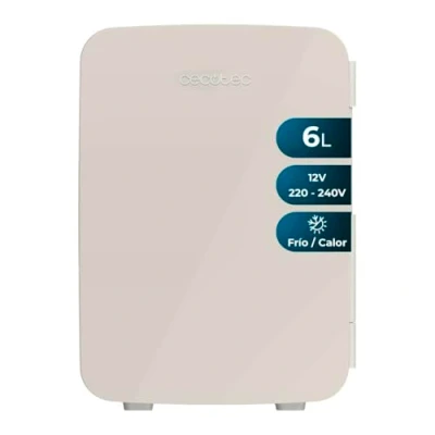 Image de Cecotec Mini Frigo Bolero MiniColing 6L Bahamas Beige. Capacité 6 L, Fonctionnement 12 220 V, Compatible avec Caravanes, Fonction Chaud et Froid, Température Réglable de 5 ºC à 65
