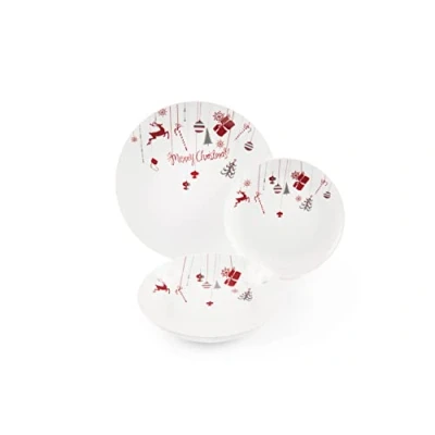 Image de Excelsa Noël Service de Table Blanc% 2F Chine Rouge Lot 18 Pièces