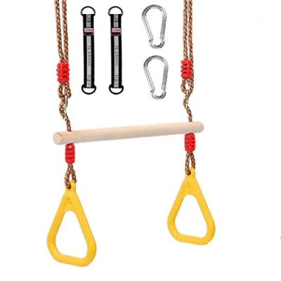 Image de Morwealth Balançoire trapèze Multifonction en Bois pour Enfants avec Anneaux Plastique Charge maximale : 120 kg l&#039;intérieur et l&#039;extér (Jaune)