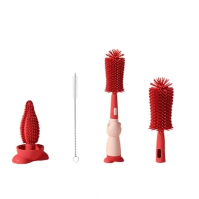 Image de Goupillon Biberon Silicone,3 en 1 Nettoyage Brosse,Goupillon et Tétine pour Toutes Les Tailles de Biberons (Rouge)