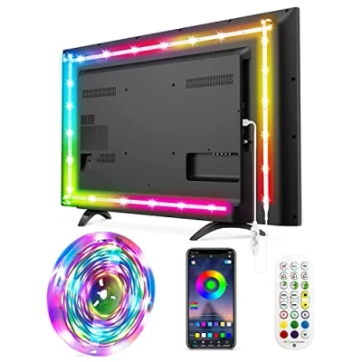 Image de Daymeet Dreamcolor Bandes lumineuses LED pour TV de 4 m rétroéclairage RVB à changement couleur 32 75&quot;, synchronisation avec contrôle l&#039;application Bluetooth, bande
