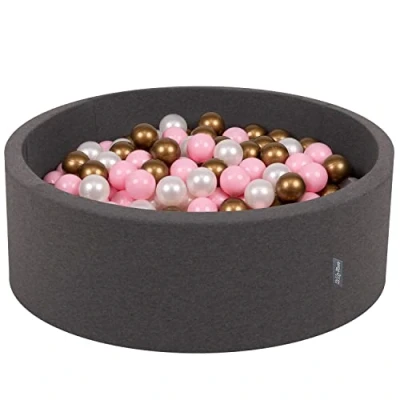 Image de KiddyMoon Piscine À Balles pour Bébé Rond 90X30cm/200 7Cm Fosses Boules Jouet Enfant, Gris Foncé:Rose Poudre/Perle/Or