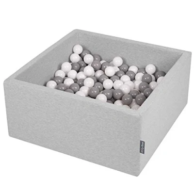 Image de KiddyMoon Piscine À Balles pour Bébé Carré 90X40cm/200 7Cm Fosses Boules Jouet Enfant, Gris Clair: Blanc/Gris