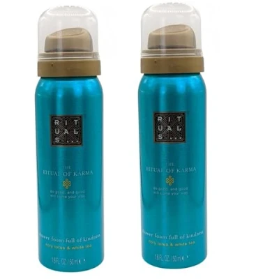Image de RITUALS The Ritual of Karma Gel douche moussant avec lotus sacré estival et thé blanc Propriétés hydratantes rafraîchissantes Format voyage 2 x 50 ml
