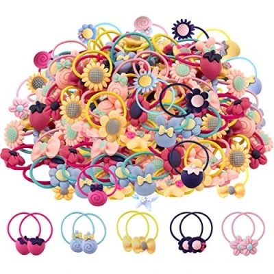 Image de 100 pcs Mix Couleurs Filles Élastiques Cheveux Cravates Bandes En Caoutchouc Douces Titulaires De Queue Cheval Accessoires pour Bébés Tout Petits (50 Paires)