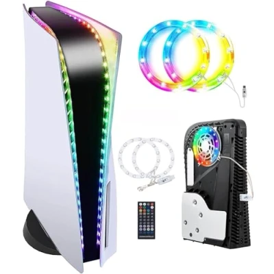 Image de Ruban LED RGB Pour Console PS5/PS5 pro, 7 Couleurs Accessoires De Décoration à Effets Multiples Bandes Lumineuses Flexibles Ps5/Slim/PS5 pro Avec Télécommande Ir