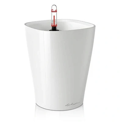 Image de Lechuza Pot de Fleurs d&#039;Interieur Deltini Réserve d&#039;Eau Intégrée Coloris Blanc Ø 14 x 18 cm