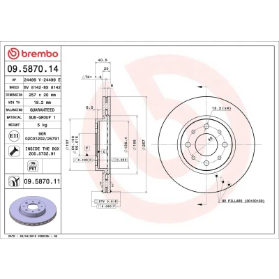 Image de BREMBO 09.5870.14 Disque de frein 257 20 4 ventilé l&#039;intérieur avec vis/boulons FIAT: Punto II 3/5 portes, Doblo I Break, Cargo