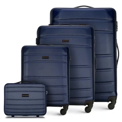 Image de WITTCHEN Valise de Voyage Set 4 valises Bagages à Main Trousse Toilette en ABS avec roulettes pivotantes Serrure Combinaison Poignée télescopique Globe Line Bleu Marine