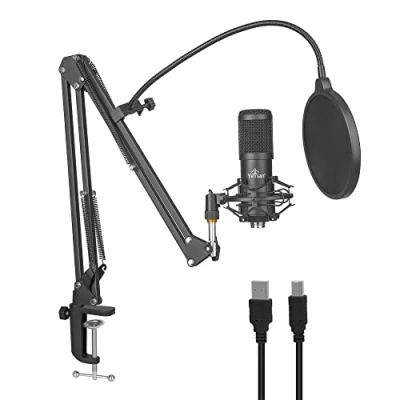 Image de YEYIAN Microphone Condensateur cardioïde USB Noir Pro 24 bits/192 kHZ Plug &amp; Play PC Bras de Métallique Kit Montage Choc Enregistrement Jeux, Podcast, Voice Over, Streaming