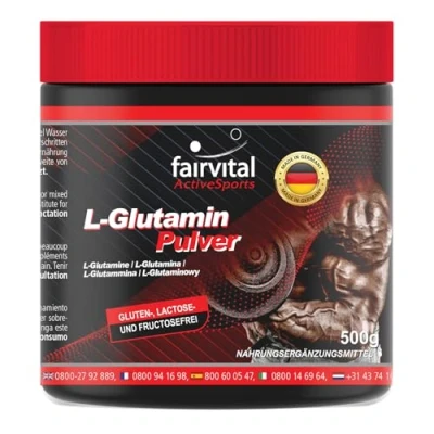 Image de Fairvital L glutamine pur en poudre avec 5000mg par portion VEGAN dose élevée 500g acide aminé sans additifs