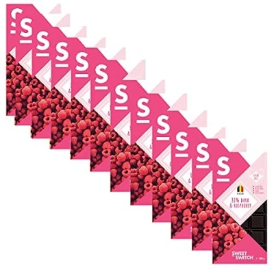 Image de SWEET SWITCH® 12 x 100 g Chocolat Belge Noir Framboise Sans Sucre Gluten Vegan KETO