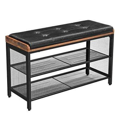 Image de Banc à Chaussures VASAGLE LBS75X Banquette rembourrée avec étagères en Maille Style Industriel PU