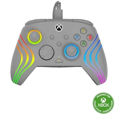 Image de Turtle Beach Afterglow Wave Controller Grise Manette de jeu RGB filaire Licence pour Xbox Series XS, One et Windows Boutons programmables, gachettes à effet Hall, commandes audio
