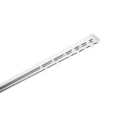 Image de GARDINIA Jeu de rails à rideaux en aluminium Lara, ensemble complet avec rail 2 voies, extensible, blanc, 140 225 cm