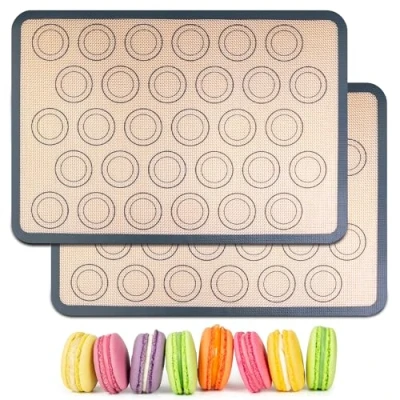 Image de HOOMIL Tapis de Cuisson, Lot 2 Réutilisable en Silicone Anti Adhésif Patisserie pour Macaron, Biscuits, Pâte à Pizza, Pain, Fondant Gris