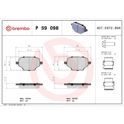 Image de BREMBO P 59 098 Jeu de plaquettes frein contact signal d&#039;usure exclu avec vis d&#039;étrier accessoires OPEL: Combo E Van / Break