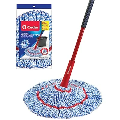Image de O Cedar MicroTwist Max Serpillère torsadée en Microfibre avec 1 Recharge supplémentaire Dispose d&#039;un essorage Mains Libres Tête de Balai Extra Large 45,7 cm sans Danger sur Tous Les Types