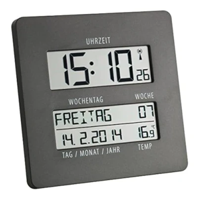 Image de TFA Time Line 60.4509.10 Horloge Murale Radio pilotée avec température Anthracite