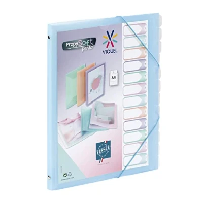Image de Viquel Trieur 12 compartiments A4 personnalisable Propysoft Fermeture élastique Bleu translucide