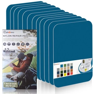 Image de Patch en nylon autocollant, Cahomo 12 Pièces 20X10 cm de réparation imperméable tissu autocollant reparation, pour veste, tentes, doudoune, sac couchage, sacs à dos Bleu Marine