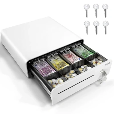 Image de Tera Tiroir caisse 13 pouces : ouverture automatique avec 6 clés Version lourde 4 compartiments à billets monnaie Compartiment multimédia 24 V RJ12 Serrure clé