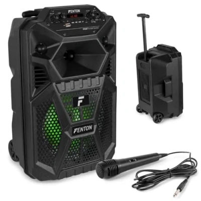 Image de Fenton FPC8T Enceinte Sono Portable avec Batterie 8&quot;, 50W, Livré Micro et Télécommande, Bluetooth, Intégrée Rechargeable, Eclairage LED, Parfait pour Soirées Animations Karaoké