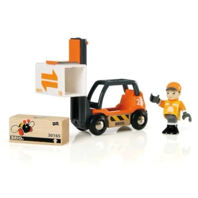 Image de BRIO World 33573 Chariot Elévateur Accessoire pour circuit de train en bois Figurine incluse Action jeu sans pile Jouet garçons et filles dès 3 ans