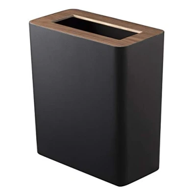 Image de Yamazaki 3195 RIN Poubelle Rectangulaire, Noir, Acier/Bois, Minimaliste, 28 x 15 30 c m