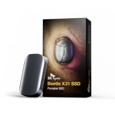 Image de SK Hynix Beetle X31 2To Disque SSD Externe, USB C 3.2 Gen2, jusqu&#039;à 1050 Mo/s, avec DRAM 2TB Compatible PC Windows, Mac, Tablette, Android, Console (Dark Grey)