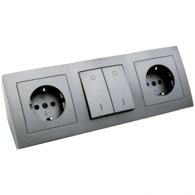 Image de McPower Bloc multiprise encastré Flair 2 Prises de Contact Protection + 1 Interrupteur, 230 V / 16 A, Montage, Anthracite Gris foncé Mat
