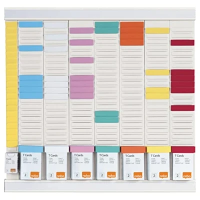 Image de Nobo Kit Planning Hebdomadaire à Fiches T, Mural, 7 Colonnes &amp; 24 Fentes pour T Indice 2, Colorées / Colonne Index Incluses, Blanc, 1915627