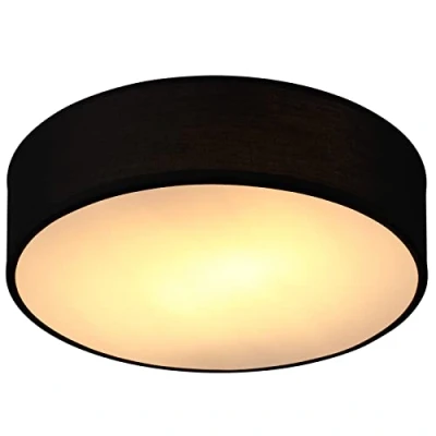 Image de Plafonnier moderne 40W rond 38 cm 2 flammes E27 lampe en tissu de plafond éclairage salon chambre bureau luminaire noir