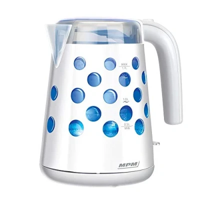 Image de MPM MCZ 86 Bouilloire Électrique 1,7 L, Récipient en Plastique sans BPA, Fil 360, Arrêt Automatique, Intérieur Éclairé, Blanc, 2200W, 1.7 liters