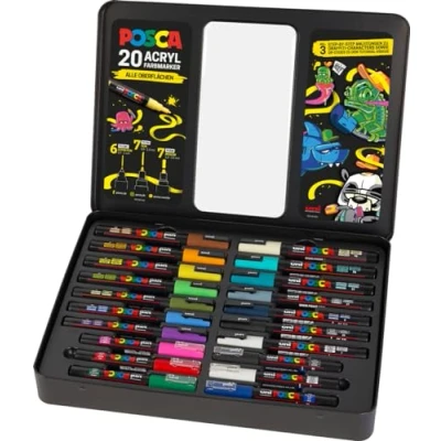Image de Faber Castell uni ball 186830 POSCA Marker Set, étui de 20 pièces, y compris les instructions pour 3 personnages Graffiti