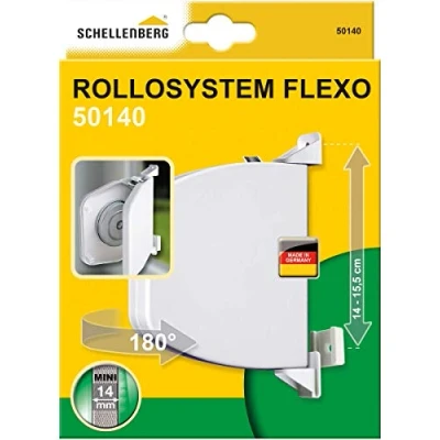 Image de Schellenberg 50140 Enrouleur de sangle pour volet roulant, 14 mm largeur, Système Mini, Espacement des trous 140 155 (réglable), blanc