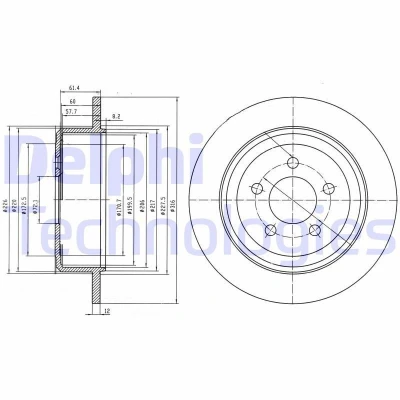 Image de DELPHI BG4159 Disque de frein 316 12 5 plein huilé non traité sans roulement roue, bague ABS DODGE: Nitro SUV, Journey MPV, JEEP: Cherokee IV